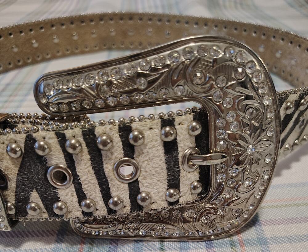 Blazin Roxx Western Belt 42.5" Silver Studded Rhinestone Buckle Vintage (M)